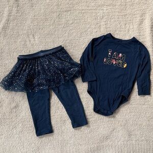 Garanimals onesie and leggings with skirt.